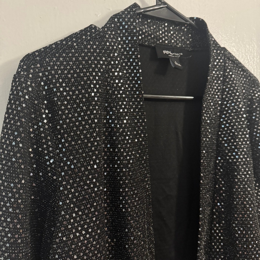 Black Sequin Sparkly Cardigan Party Blouse Rhinestones Dotted Silver Cocktail